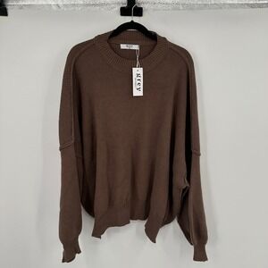 Grey Bandit Brown Oversized Cotton Blend Crew Neck Knit Sweater Medium